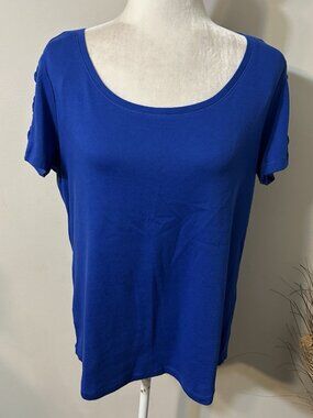 Westport Woman Royal Blue Blouse Top Cotton Blend Short Sleeve Scoop Neck Sz XL